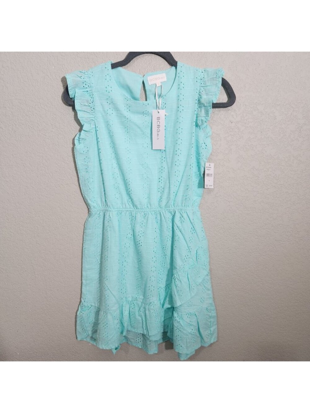 BCBG Girls Turquoise Ice Eyelet And Lace Dress New Size 14 New